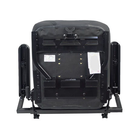 18x18 High Back Black Vinyl Limited Recline Seat Assembly for the Jazzy 1100, showcasing the back of the black chair with detailed stitching and support structure.