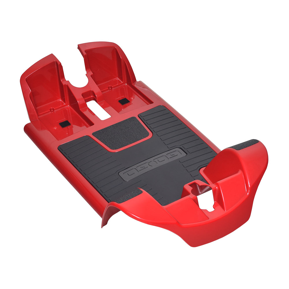 Red Front Shroud Assembly for the 4-Wheel Go-Go Ultra X (SC44X) featuring a durable plastic design, close-up of the surface texture, and button details, ideal for restoring scooter appearance.