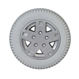 14x3 (3.00-8) Flat Free Drive Wheel Assembly for the Quantum Q6 Edge & Rival, featuring a white tire with a silver rim, designed for durability and maintenance-free use.