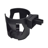 Cup Holder for Quantum Power Chairs with Tru-Balance Seating, a black plastic holder designed to mount securely on T-slot channels of armrests, side rails, or accessory bars, featuring a single hole for cups.