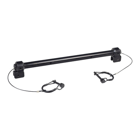 Front and Rear Horizontal Trapeze Crossbar for Jazzy, Jet, & Quantum Power Chairs, featuring a black metal bar with attached wires and clips, essential for securely attaching the seat to the base.