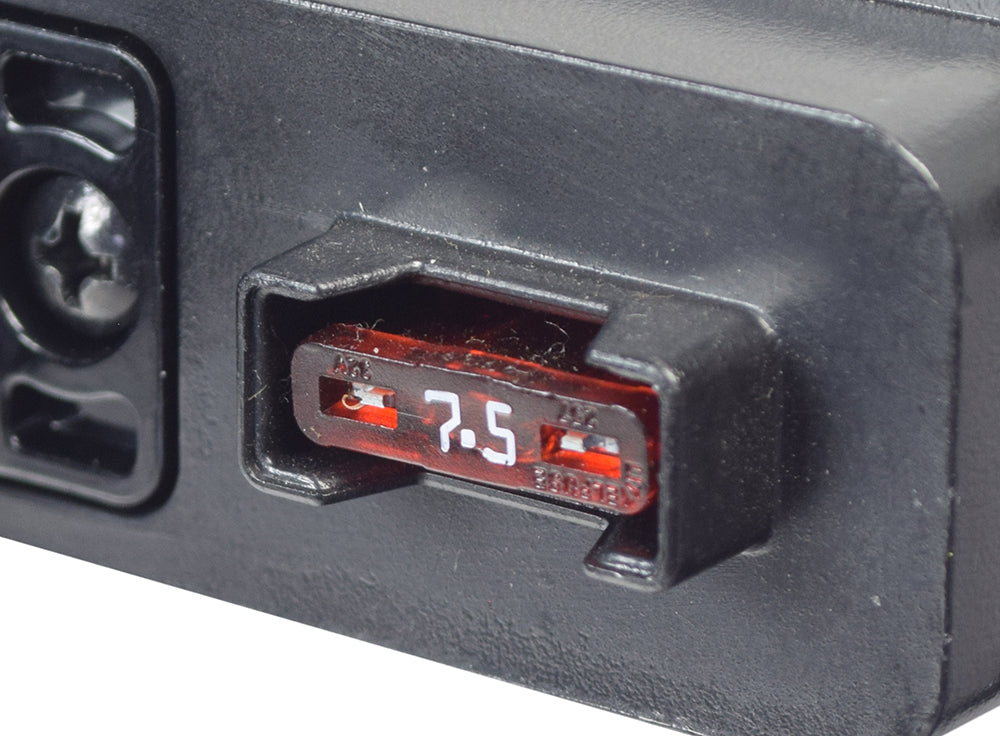 Close-up of the Battery Base Connector Assembly for the Go-Go Sport (S73/S74) with visible plug, USB port, screw, and battery components, showcasing the docking receptacle, ATO fuse, and mounting hardware.