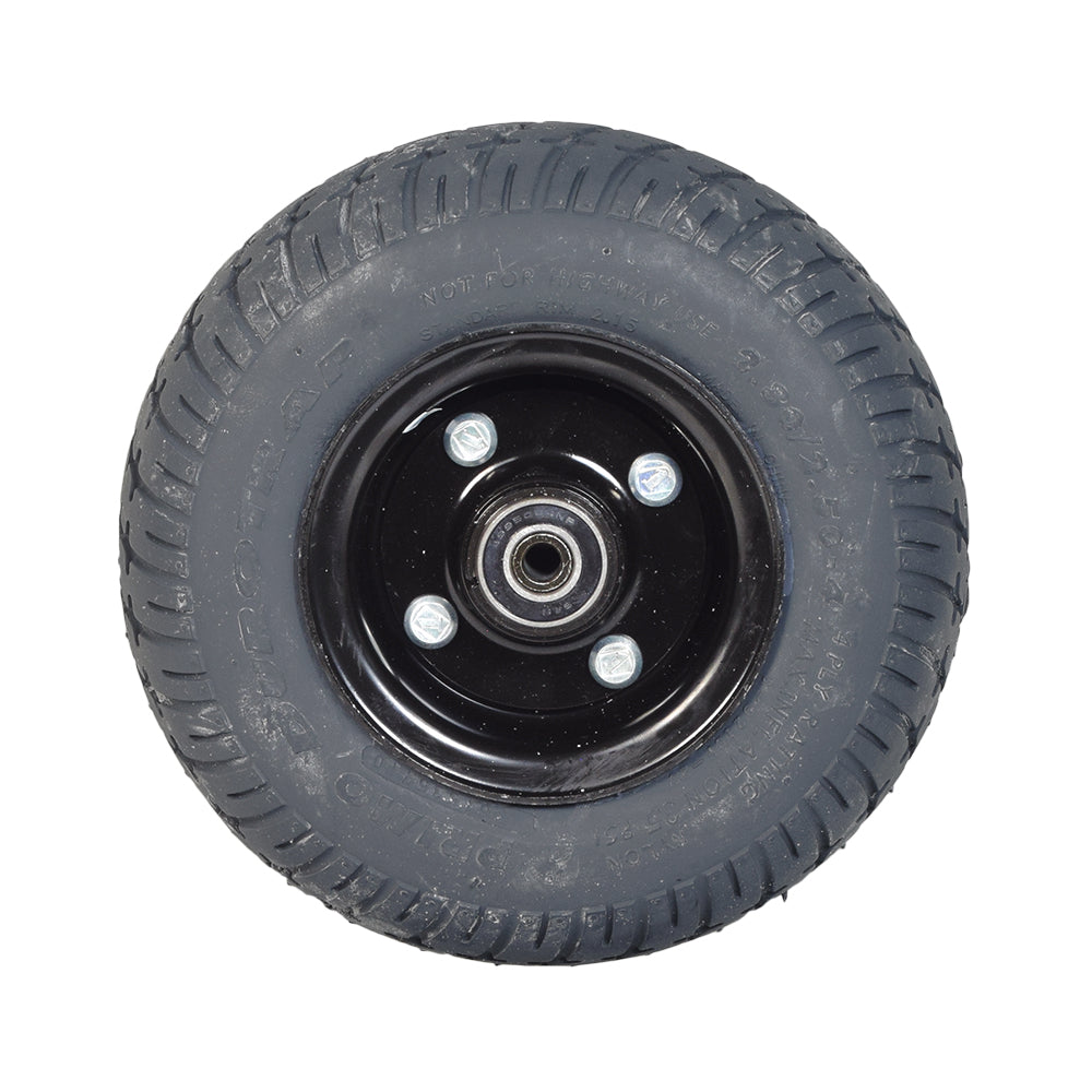 9x3 Flat-Free Caster Wheel Assembly for the Jazzy 1450 & Quantum Q1450, featuring a black rim and charcoal tire, designed to prevent flats, suitable for power chairs.