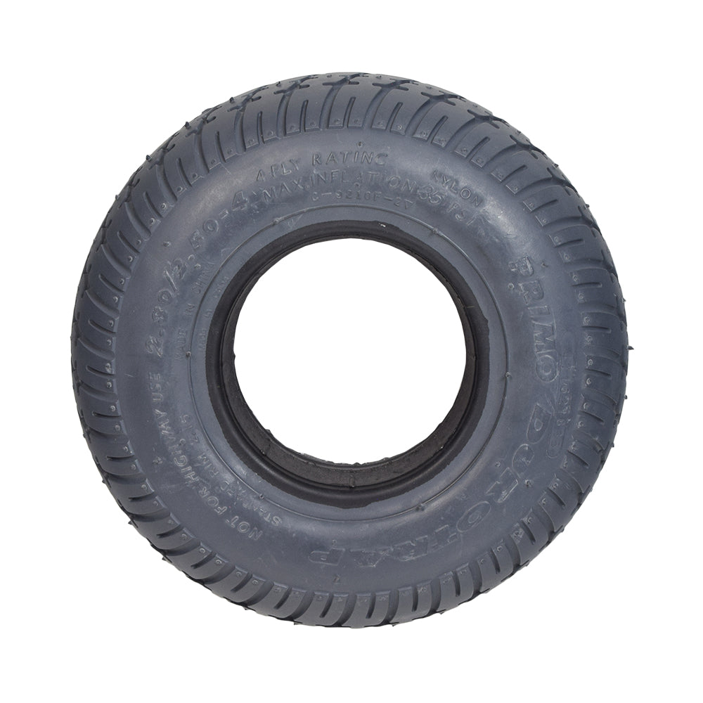 9x3 Flat-Free Caster Tire for the Jazzy 1450 & Quantum Q1450, showcasing a close-up of the tread design, ideal for superior traction and water dispersal.