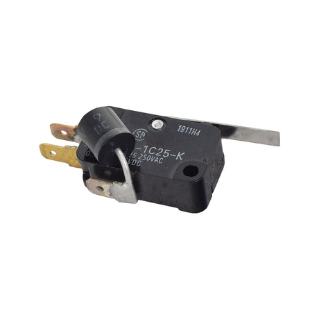 15 Amp Micro Switch for the Pride Backpacker Plus Vehicle Lift, featuring a metal handle, an extended lever, and a diode over numbers, designed for secure operation.