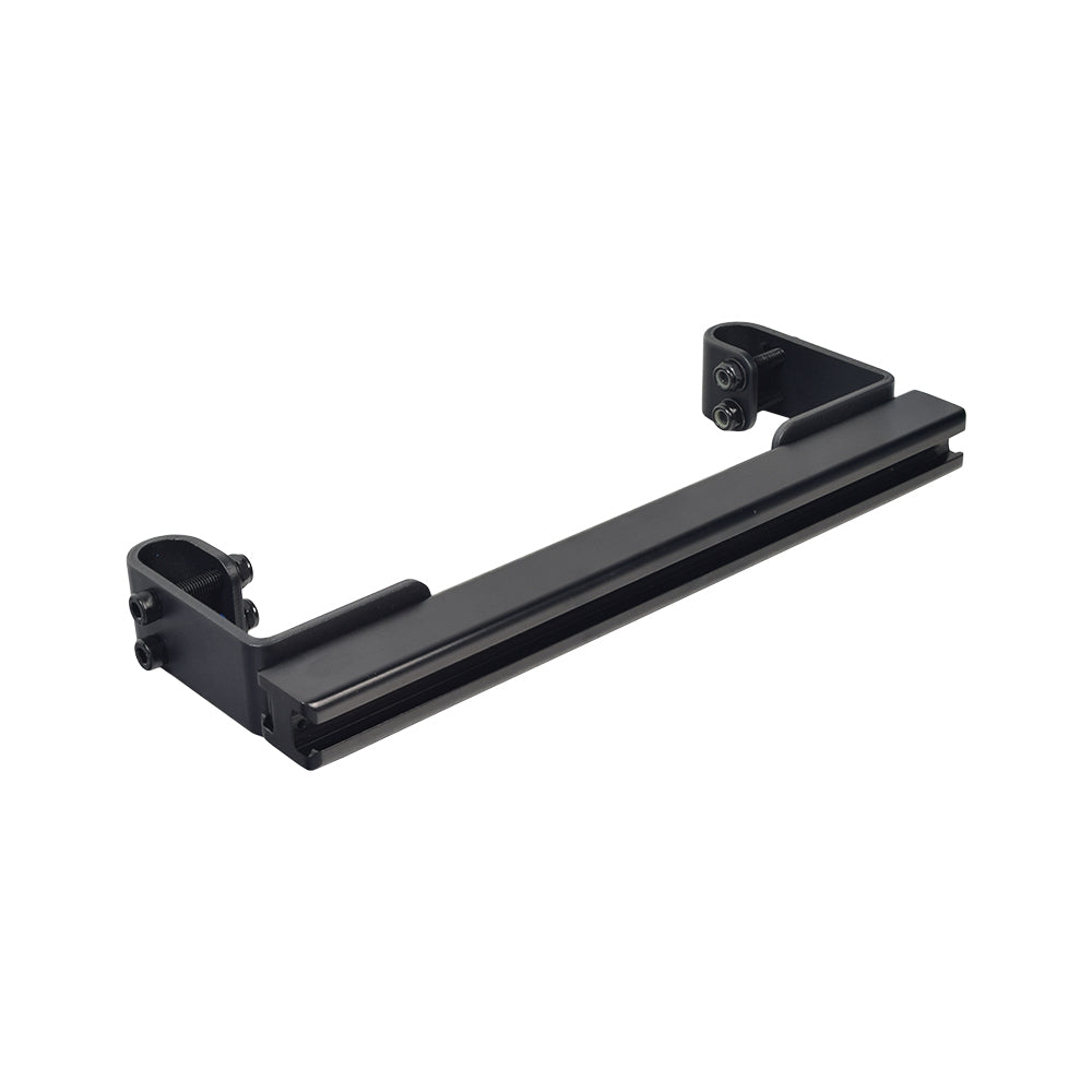 Accessory Bracket for the Tru-Balance 3 Seating System on Quantum Power Chairs, featuring a black metal bar with screws and clamps, essential for adding crutch or oxygen tank holders.