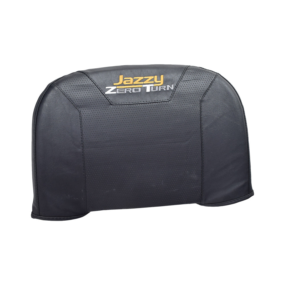 Seat Cover Assembly for the Jazzy Zero Turn (ZT) Scooter, featuring a black vinyl cover with the Jazzy logo, includes both upper and lower seat parts and a rear document pouch.