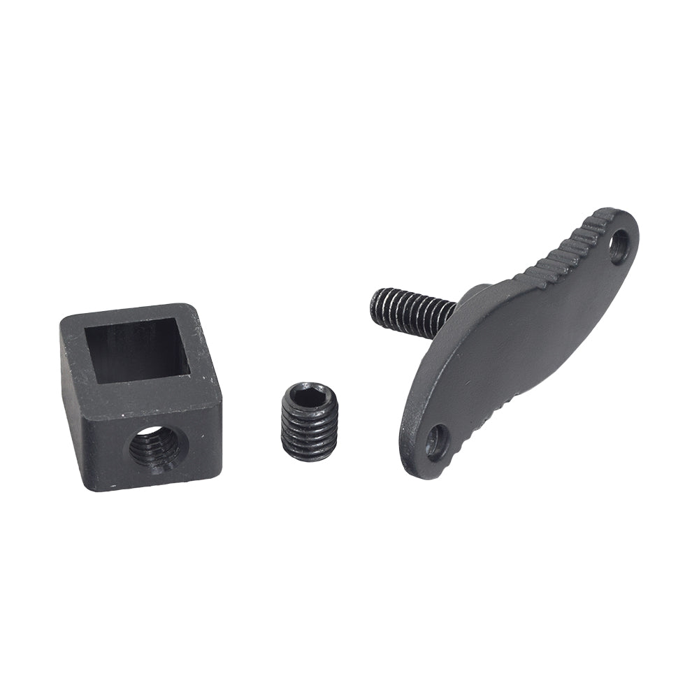 Headrest Mounting Bracket for Jazzy & Quantum Power Chairs with the Comfort Seat, featuring a black metal structure with screws, a hole, and a hexagon head, used for securing padded low profile headrests.