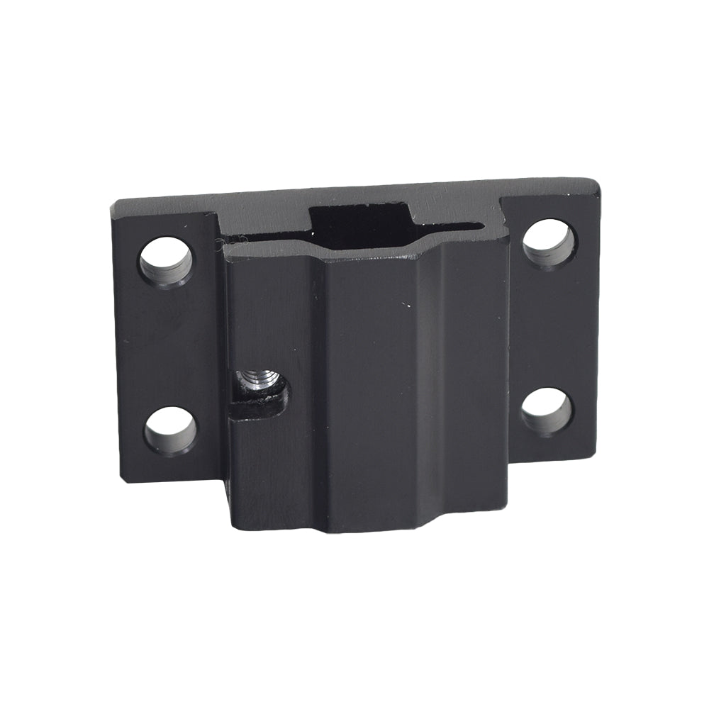 Headrest Mounting Bracket for Jazzy & Quantum Power Chairs with the Comfort Seat, featuring a black metal piece with holes and screws for adjustable height, supporting the padded low profile headrest.