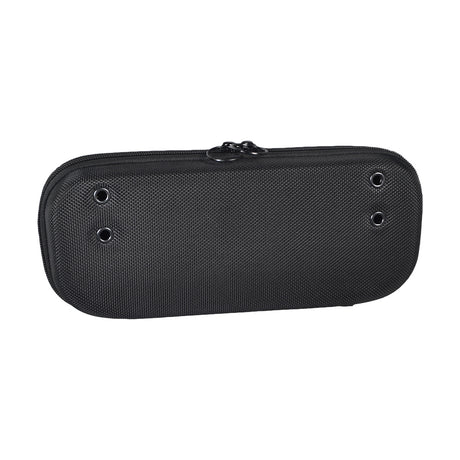 Glove Box for Tru-Balance 3 Seats on Quantum Power Chairs, a black bag with three holes and a ring, designed for easy mounting on armrests, side rails, or accessory bars.