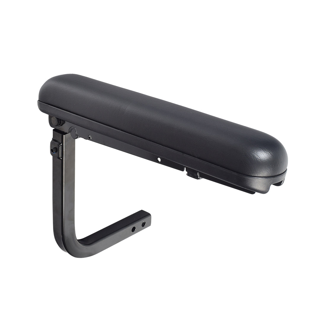 Armrest Assembly for the Go-Go Go-Chair & Pride Zero Turn 10, featuring a black vinyl upholstered armpad, armpad base, and steel bracket suitable for left or right configuration.