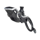 Expandable 4-Key Q-Logic 3 Joystick Controller for Quantum Q6 Edge 2.0 & Q6 Edge 3.0 Power Chairs, featuring a black and silver design with a cable, close-up of a black cable and device.