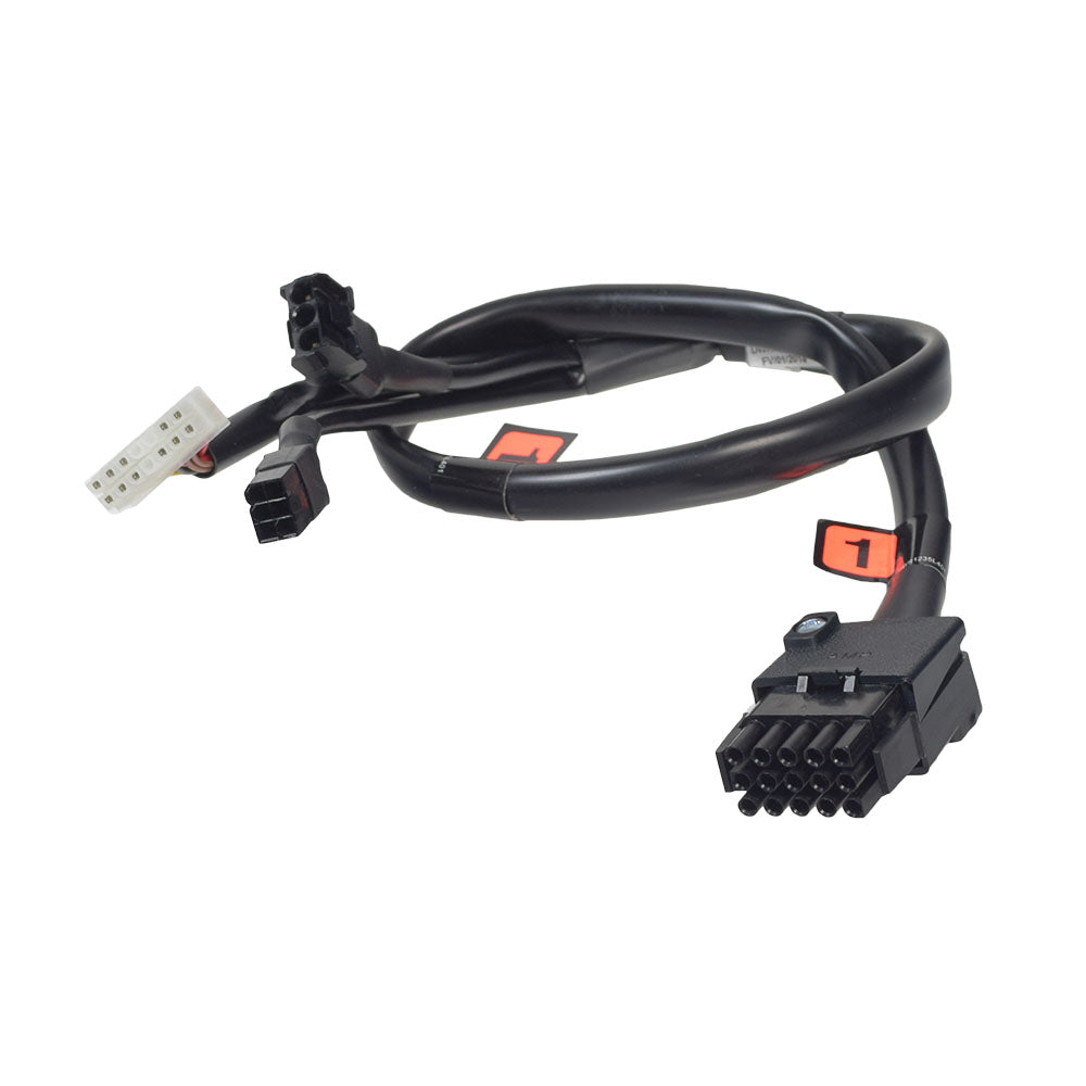 Controller Interface Harness for the Pride Pursuit (SC713) & Pride Pursuit 2 (S7132), featuring a black cable with white and black connectors, designed to link the S-Drive controller to scooter lights and battery.