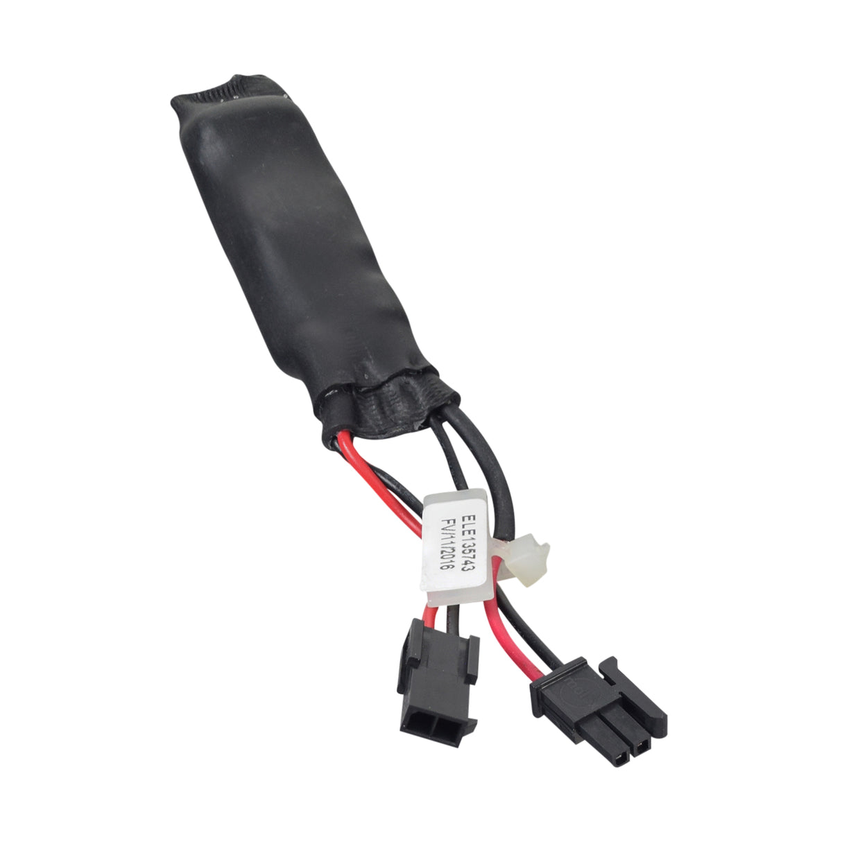 Scooter Buckboard Assembly for the Pride Pursuit Sport 36 Volt (MV714) featuring a black and red electrical wire with connectors and a white tag. Essential for maintaining your scooter or power chair.