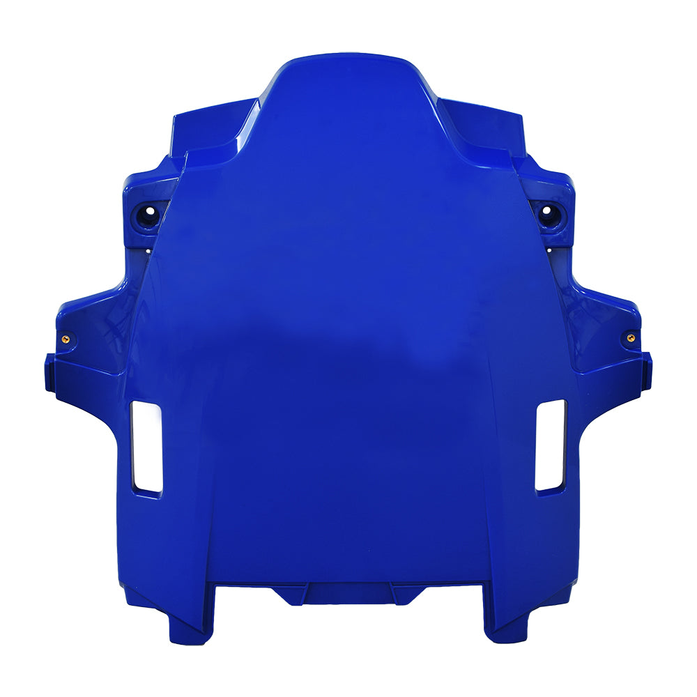 Top Shroud With Inserts for the Jazzy Elite 14 & Elite HD, featuring a blue plastic rectangular cover with two holes, designed to protect the power chair's components from dirt and moisture.