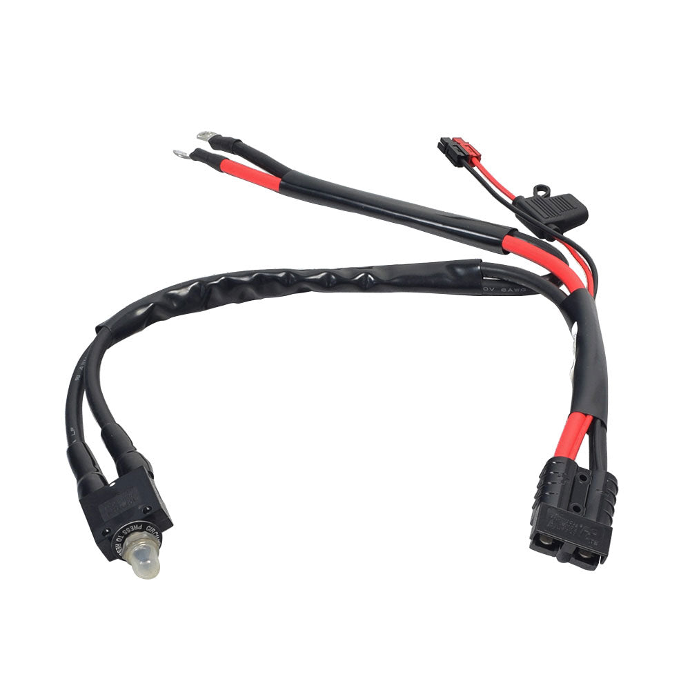 Upper Wiring Harness Assembly for the Pride Sport Rider Mobility Scooter, featuring black and red electrical wires with connectors, designed as a complete assembly compatible with the Pride Mobility Sport Rider scooter.