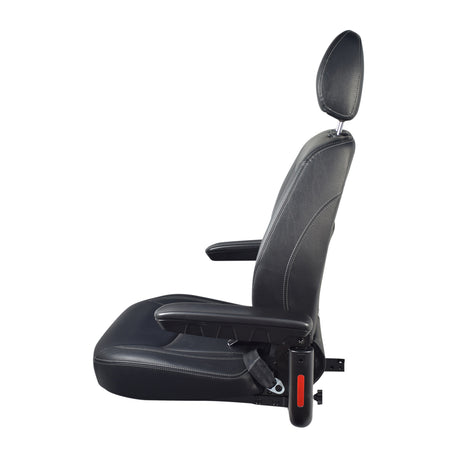 20x20-22 Depth Adjustable Seat Assembly for the Jazzy Air, featuring a black leather seat with headrest and armrests, designed to fit and enhance your scooter or power chair.