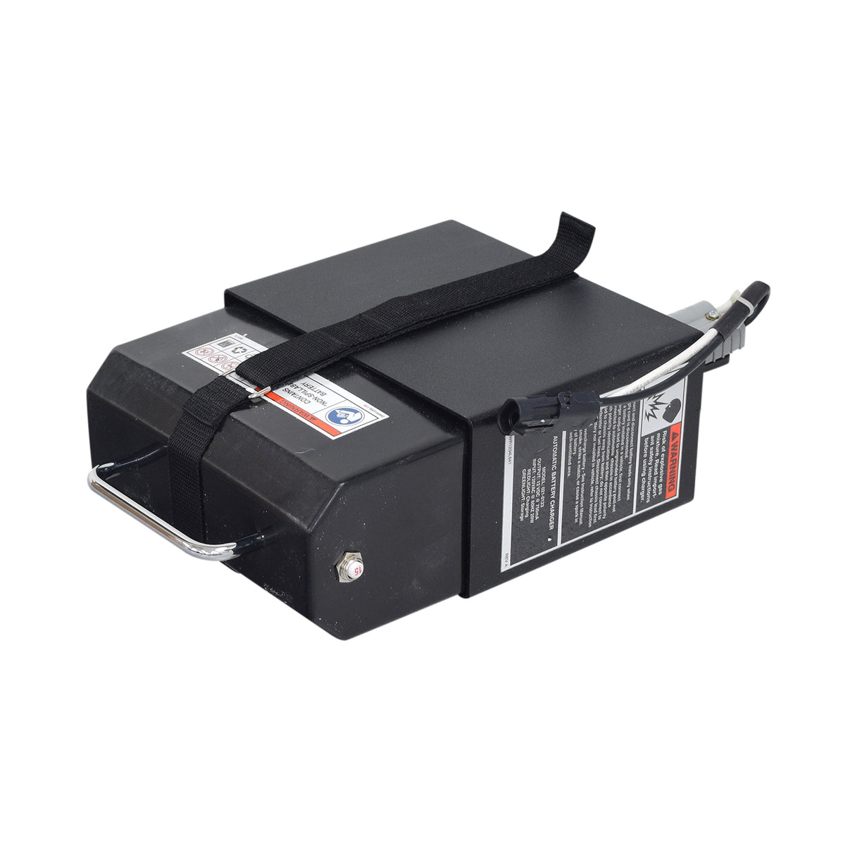 18 Ah Battery Pack with Bracket & Charger for Outlander Vehicle Lifts, featuring a black rectangular box with a strap, includes an external charger for convenient power without hardwiring into the vehicle’s battery.