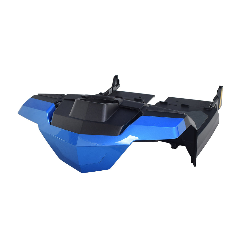 Front Shroud Assembly without Headlights for the Pride Victory LX (S710LX), featuring a sleek design with distinct blue and black plastic components, essential for maintaining your scooter or power chair.