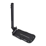 5x8 Right Tapered Footplate with 13 - 19 Extension for Quantum Power Chairs; a black metal bracket with screws and a black plastic arm featuring a black handle, designed for adjustable elevation.