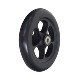 6 Caster Wheel for the Pride Stylus LS Manual Wheelchair featuring a black solid tire on a 5-spoke rim with a metal center and included ball bearings.