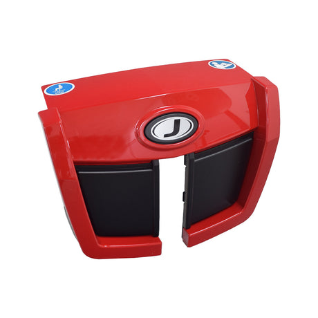 Red Front Door Shroud for the Jazzy 600 ES with a white Jazzy logo on a red surface, featuring a sleek, rectangular design.