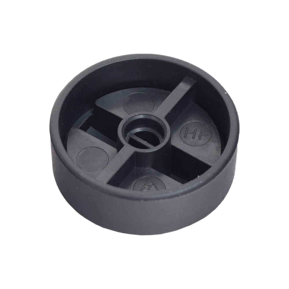 Speed Potentiometer Knob for the Pride Revo 2.0 (S66/S67), a small black circular object with a central hole and possibly letters on its surface, essential for scooter control.