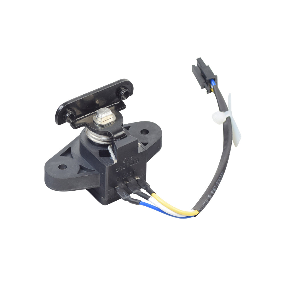 Throttle Potentiometer for the Pride Revo 2.0 (S66/S67) featuring a black electrical device with attached wires and a metal piece, designed to replace malfunctioning throttle controls on compatible scooters.