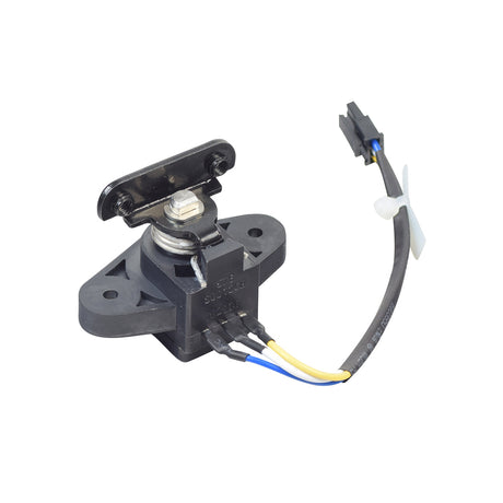 Throttle Potentiometer for the Pride Revo 2.0 (S66/S67) featuring a black electrical device with attached wires and a metal piece, designed to replace malfunctioning throttle controls on compatible scooters.