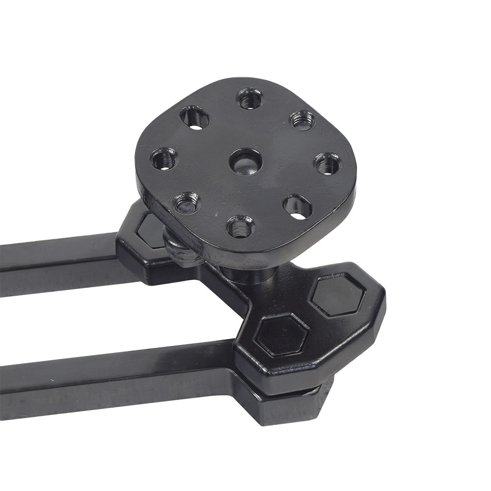 Left Side Swing Away Joystick Bracket for Jazzy & Quantum Power Chairs with Dynamic Shark Joysticks; a black metal arm with hexagonal holes, designed for easy replacement and compatibility with various models.