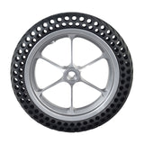 Drive Wheel Assembly with Silver Rim for Jazzy Passport Power Chair, featuring a flat-free tire with internal honeycomb construction for enhanced durability. Suitable for both left and right-side applications.