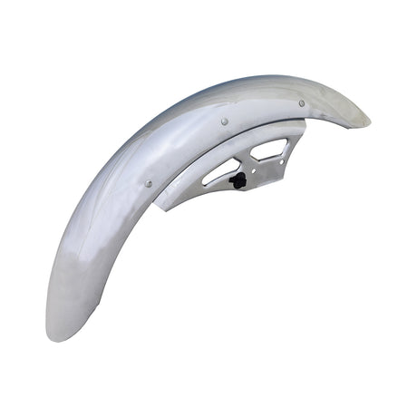 Front Fender for the Pride Mobility Sport Rider Scooter, featuring a shiny chrome-like finish and a black screw, designed to protect against rainwater and mud while enhancing the scooter's aesthetic appeal.