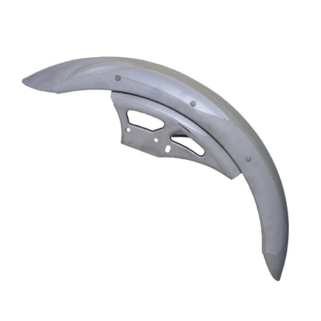 Close-up of the Front Fender for the Pride Mobility Sport Rider Scooter, featuring a shiny chrome-like finish with holes, designed to keep rainwater and mud off the rider's lap.