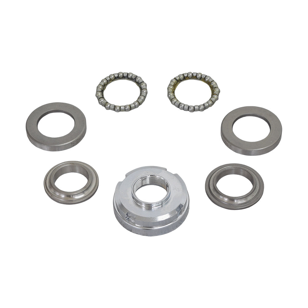 Headset Bearing Kit for the Pride Mobility Sport Rider Scooter, showing close-up views of metal rings, bearings, and other essential components designed for smooth and efficient steering replacement.