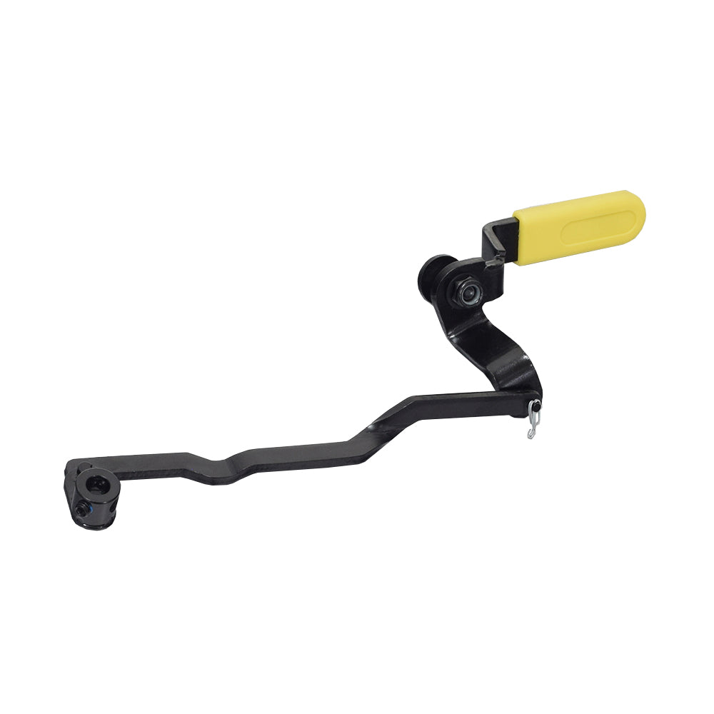 Freewheel Release Lever for Quantum Q6 Edge & Jazzy 600 ES Power Chairs, featuring a black metal piece with a yellow handle, used to disengage the motor and enable manual pushing.