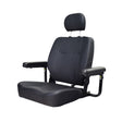 20x20 Black Vinyl Hi-Back Seat Assembly for Pride Victory 10 & Pursuit Scooters, featuring a black seat with armrests, headrest, and metal legs. Ideal for replacing worn scooter seats.