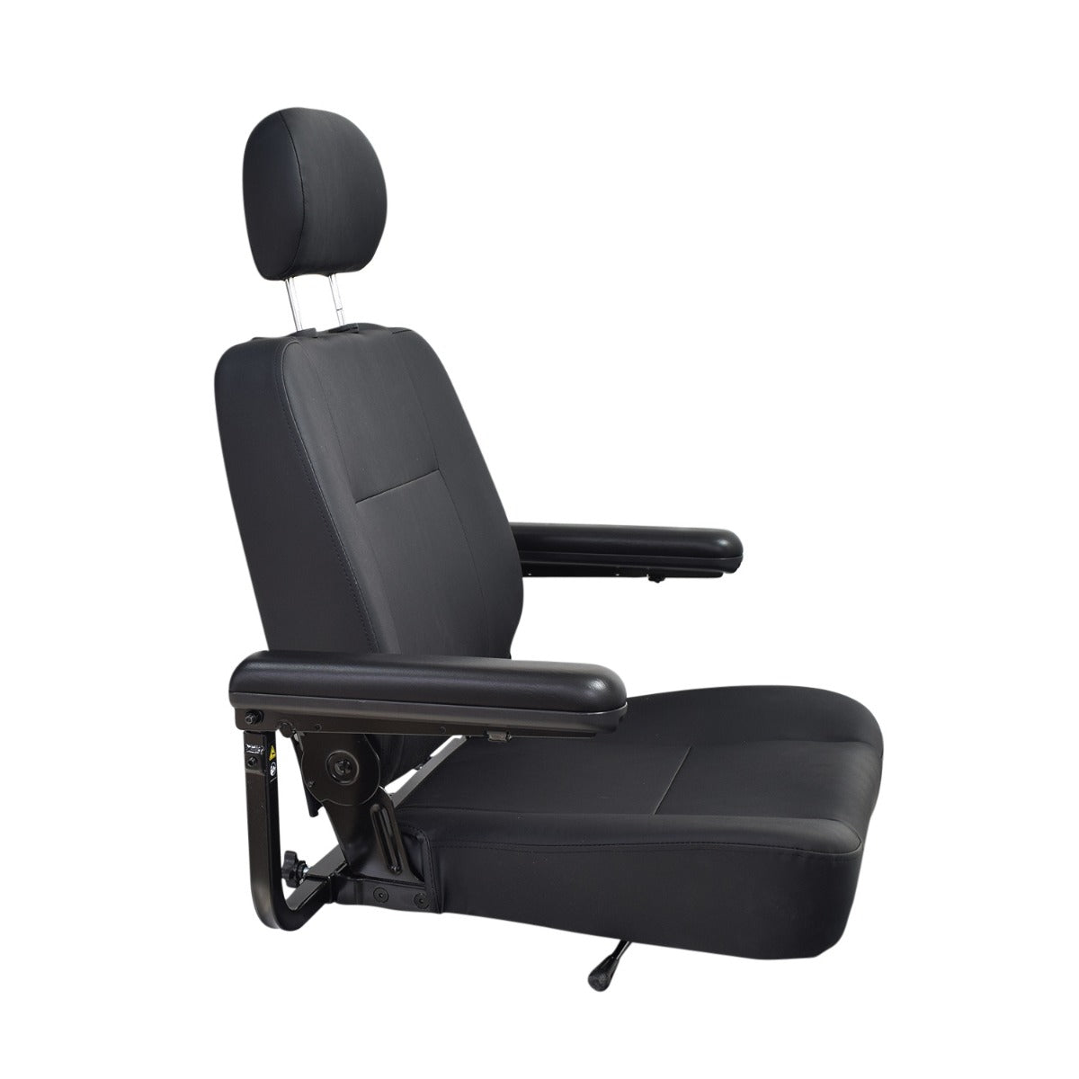 20x20 Black Vinyl Hi-Back Seat Assembly for the Pride Victory 10 (SC610/SC710) & Pursuit (SC713) Scooters, featuring a black seat with armrests and headrest, complete with seat base and hardware.