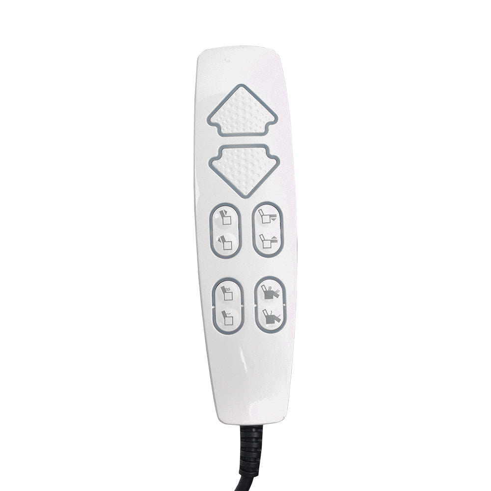 Hand Control with Heat & Massage for Infinite Position Mega Motion Lift Chairs (CTL1700979) showing a close-up of the 6-button remote with a backlight, USB port, and 6-pin connector.