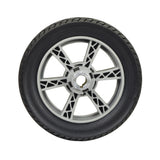 8x2 (200x50) Rear Wheel Assembly for the Go-Go Folding Scooter (S19), featuring a black low-profile solid tire mounted on a silver 6-spoke rim, ideal for easy replacement.