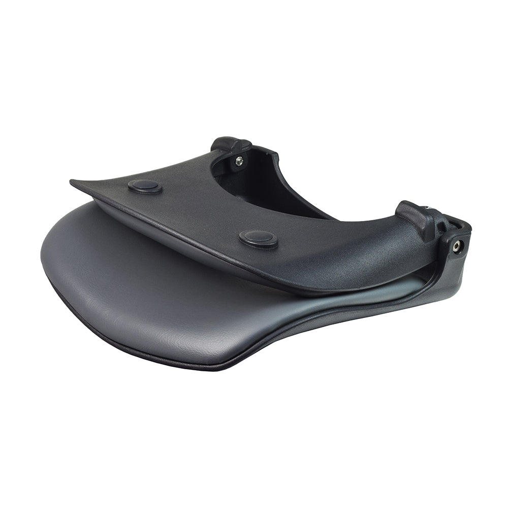 16x13 Gray Vinyl Seat Assembly for the Go-Go Folding Scooter (S19) featuring a black strap and handle, designed as a replacement seat without armrests or crossbar assembly.