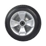 10.4 Flat-Free Black Front Wheel Assembly for the 3-Wheel Pride Maxima (SC900/SC901), featuring a silver rim and black tire, complete with bearings.