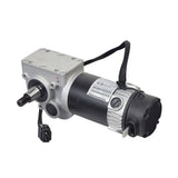 Left Motor Assembly for the Jazzy 1450, featuring a black and silver electric motor with visible metal connectors and a close-up label. Ideal for maintaining your scooter or power chair.