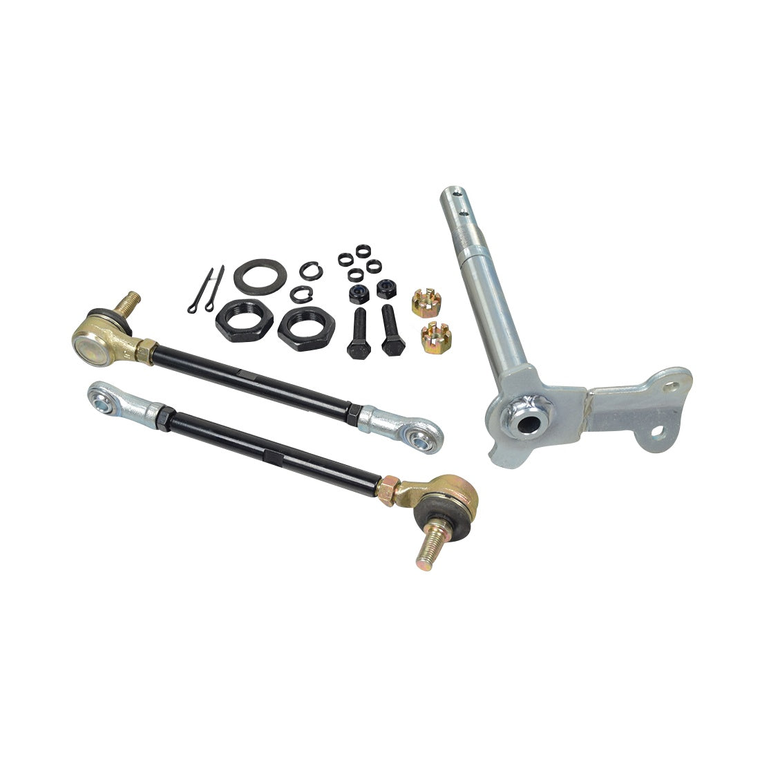 Steering Stem Assembly for the Pride Pursuit XL, featuring metal rods, screws, nuts, bolts, and a ball joint, essential for maintaining scooter or power chair functionality.