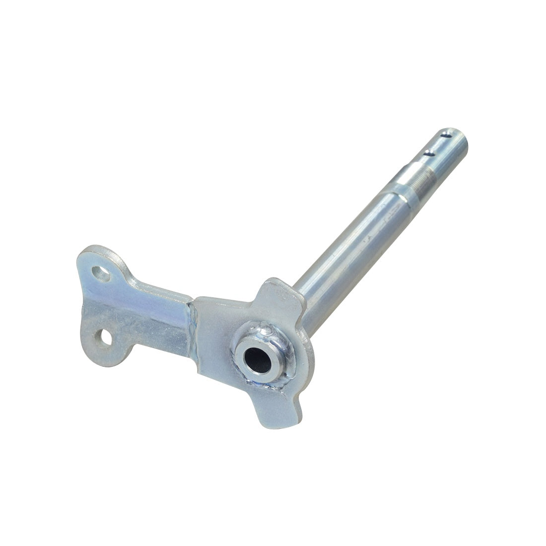 Close-up of a metal Steering Stem Assembly for the Pride Pursuit XL scooter, featuring a metal rod with a screw and hole, essential for maintaining scooter functionality.