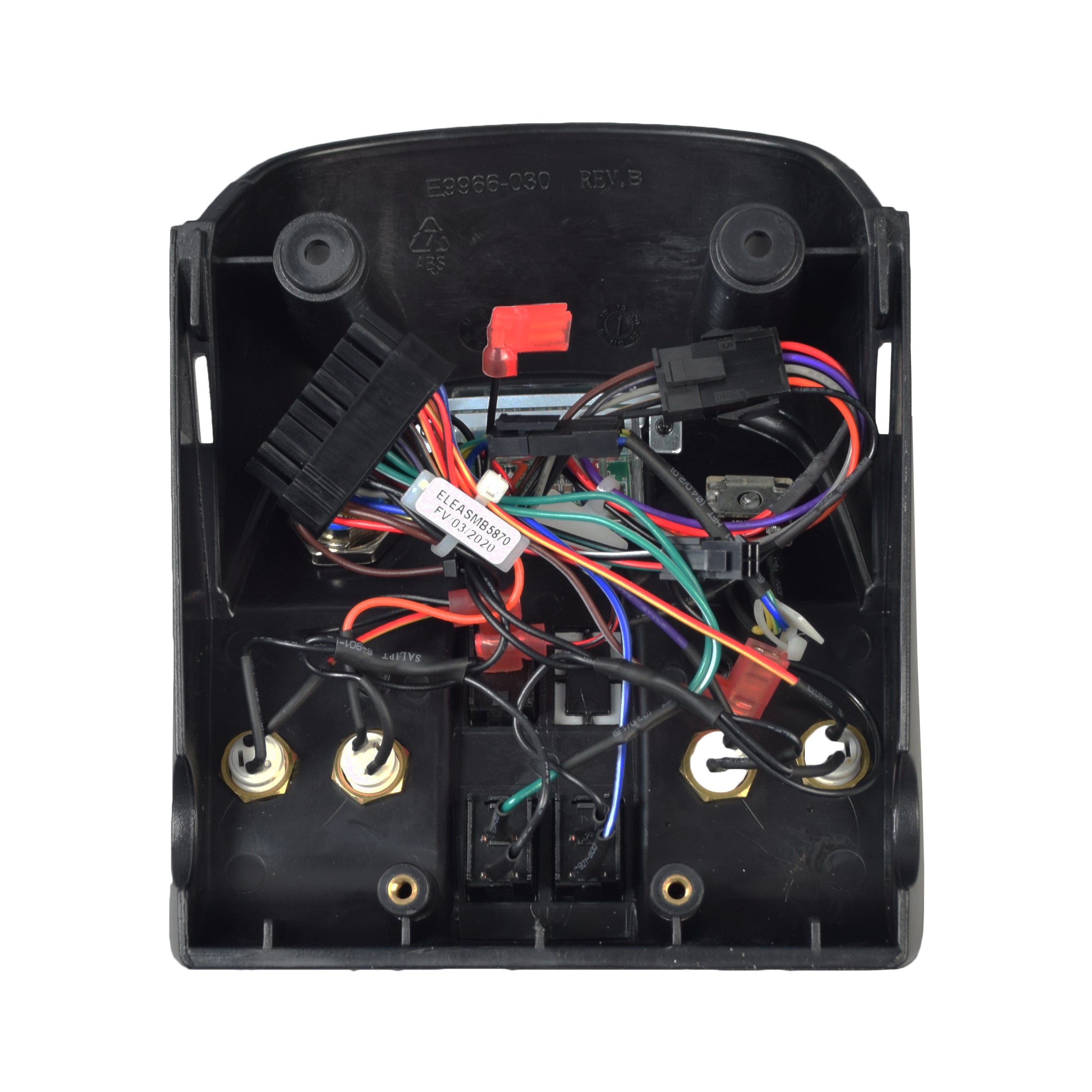 Top Console for the Pride Victory Sport (S710DXW) featuring visible wiring, cables, and electrical components, including a close-up of a labeled cable and circular objects.