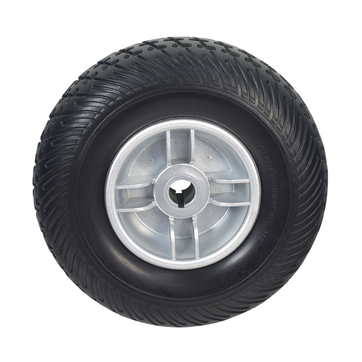 9x3 (2.80/2.50-4) Black Flat-Free Rear Wheel Assembly for the Go-Go Elite Traveller Plus (SC53/SC54) featuring a solid black tire with a stylish silver rim.