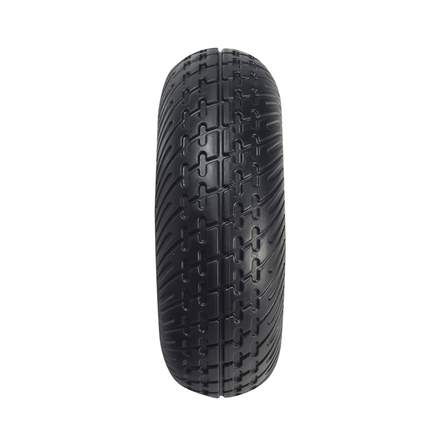 9x3 (2.80/2.50-4) Black Flat-Free Rear Wheel Assembly for the Go-Go Elite Traveller Plus (SC53/SC54) featuring a treaded tire pattern and a stylish silver rim.