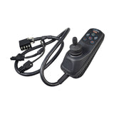 6 Key 50 Amp VSI Joystick Controller with Right Angle Connector (Blemished), featuring a black remote control with integrated wires and buttons for speed, direction, and actuator adjustments.