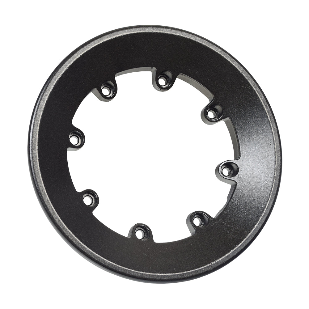 Drive Wheel Inner Rim for Jazzy 1100; a black circular object with multiple holes, designed to fit 14x3 tires, enhancing compatibility for pneumatic and flat-free tires on the Jazzy 1100 power chair.