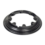 Drive Wheel Inner Rim for Jazzy 1100, an 8 black circular aluminum mag rim with multiple holes, designed to fit both pneumatic and flat-free 14x3 tires for Pride Mobility scooters and power chairs.